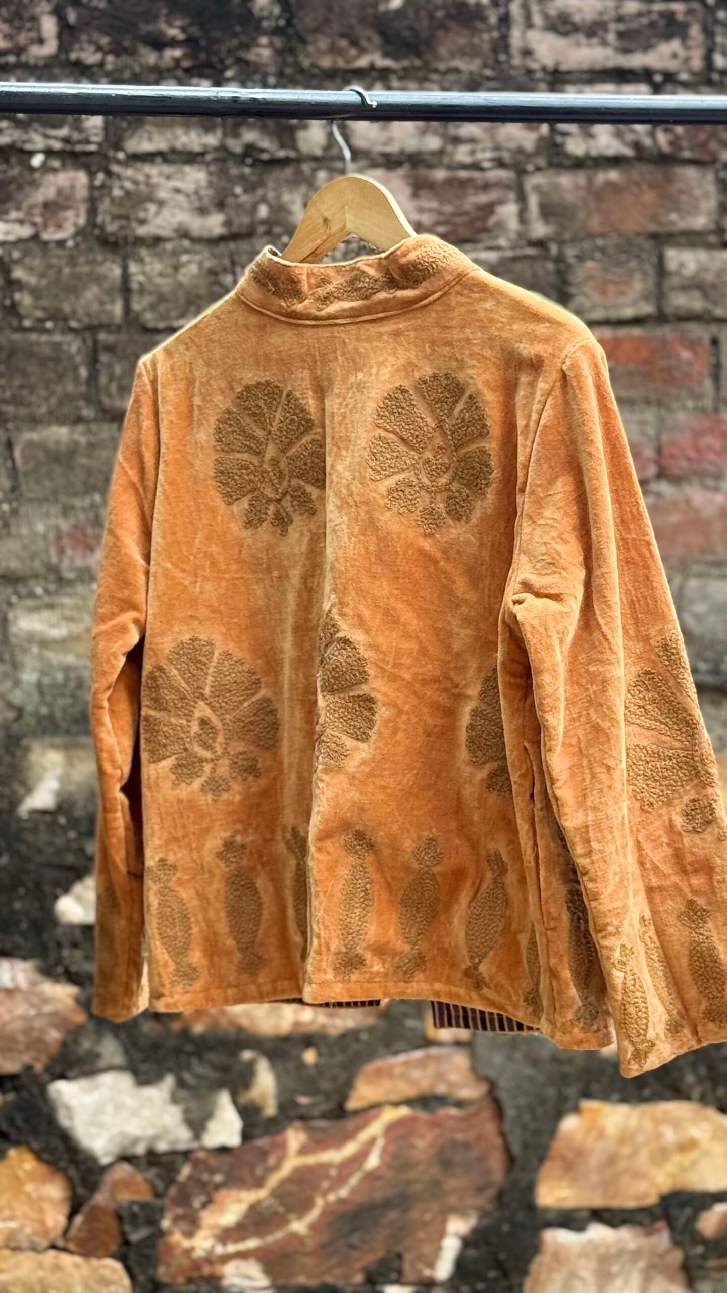 Womens Gold Velvet Embroidered Jacket with Floral Design - Image 6